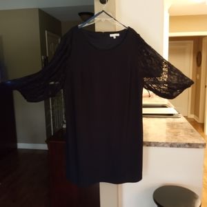 Sandra Darren Alyssa Lace-Sleeve Sheath Dress Navy Blue Size 22W